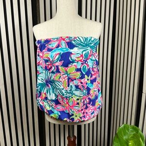 New LILLY PULITZER Floral Strapless Top in Vibrant Colors, Sz L
